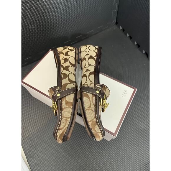 Coach Womens Khaki Horsebit Loafer Driving Moc Shoes Size 9M Logo Print - Picture 7 of 11